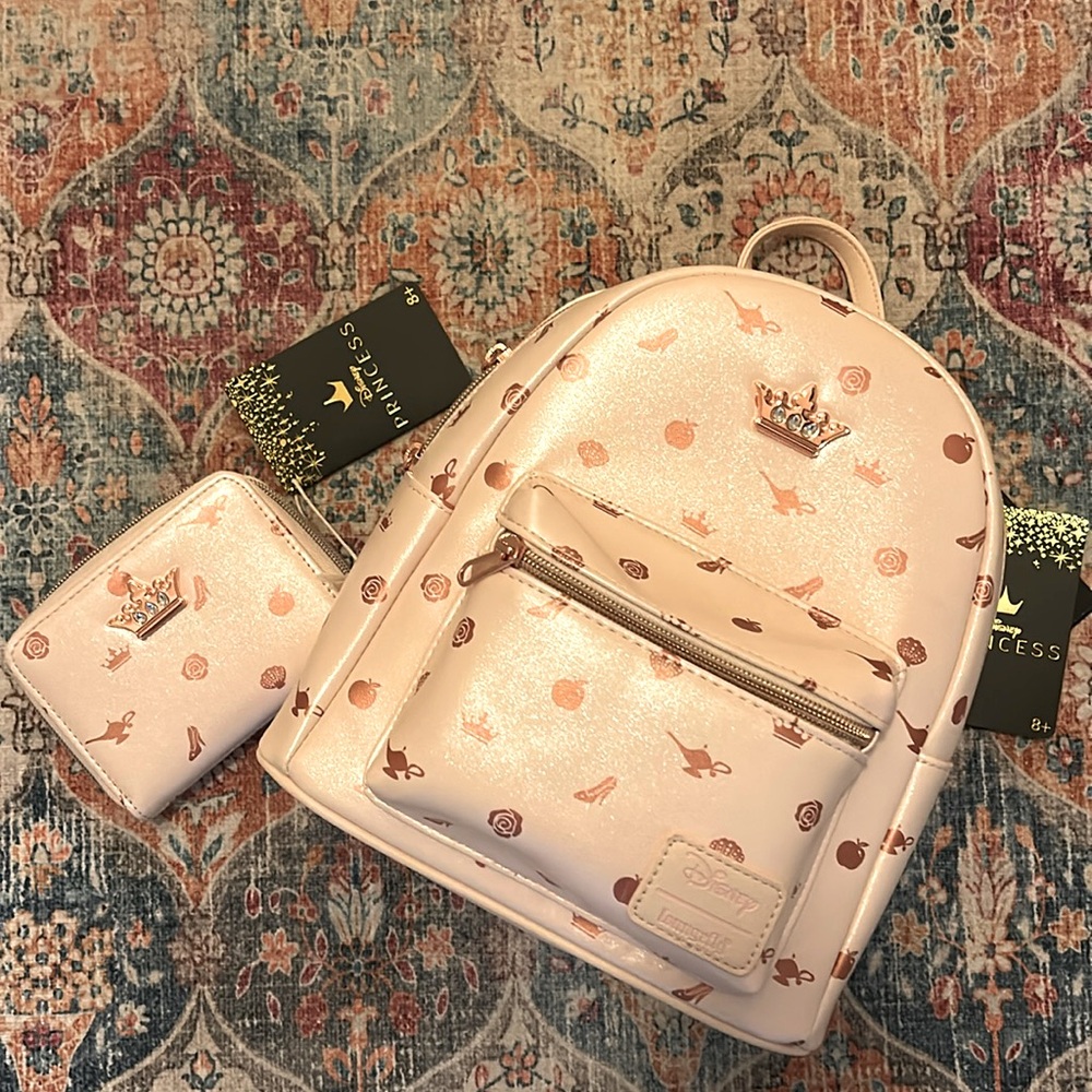 NWT Loungefly Disney Princess Backpack and Matching Wallet